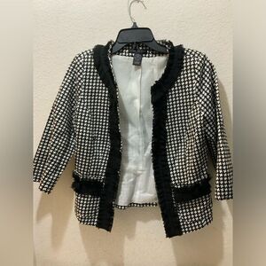 Elena Solano Black & White,  Ruffle Accent 3/4 Sleeve Lined Jacket Size S T1